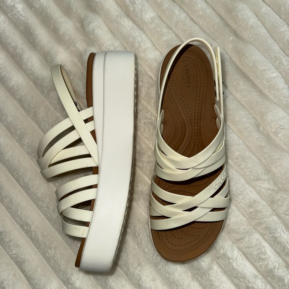 CROCS Cream Strappy Platform Sandals - Picture 4 of 5